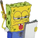 SpongeBob SquarePants looking bored and unimpressed while holding a pencil and writing on a notepad.