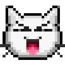 A row of four identical pixel art cat faces laughing with their eyes closed and tongues sticking out.