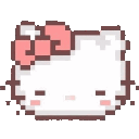 Hello Kitty with a pink bow and a calm, happy expression in pixel art style.
