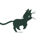 A black silhouette of a cat running in a fast, animated loop.