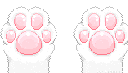 White cat paws with pink toe beans waving back and forth in a pixel art animation.