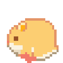A small orange and white hamster running quickly in a pixel art style.