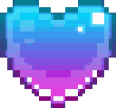 Heart icon with a blue to purple gradient flipping to show a white center in pixel art style.