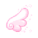 Pink pixel art wings surrounded by small sparkles.