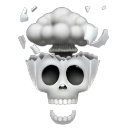 Skull with an explosion erupting from the top of its head.