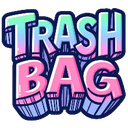 Text reading TRASH BAG in a chunky, colorful font with a gradient effect.