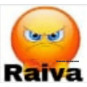 An orange circular emoji face with a deeply furrowed brow and intense blue eyes looking angry, with the text Raiva written b…