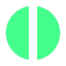 A green circle split in half by a vertical black line on a black background.