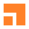 An orange L-shaped corner graphic centered on a black square background.