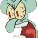 Squidward with a strained, disgusted expression and eyes squinted shut.
