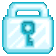Four blue pixel-art padlocks arranged in a horizontal row.