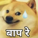 Doge with a nervous expression and a sweat drop next to Hindi text.