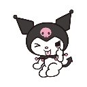 Kuromi character winking and sticking her tongue out with a mischievous expression.