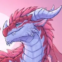 A dragon with red and blue scales wearing a smug, knowing smirk.