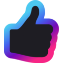 Thumbs up gesture rendered in a vibrant blue to pink gradient.