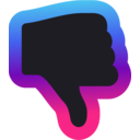 Hand with thumb pointing downward against a vibrant blue to pink gradient background.