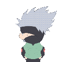 Kakashi Hatake from Naruto performing a shrug gesture in pixel art style.