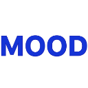 The word MOOD written in bold blue capital letters against a black background.