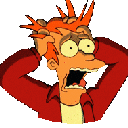 Philip J. Fry from Futurama with a panicked expression, hands on his head and mouth wide open in a scream.