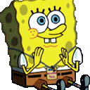 SpongeBob SquarePants clapping his hands together with a happy expression.