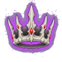 A stylized bone-colored crown with red gemstone accents surrounded by a glowing purple aura.