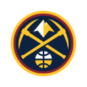 A circular emblem featuring two crossed gold pickaxes behind a white basketball on a dark blue background.