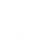 Headset with a microphone in a clean white line-art style.