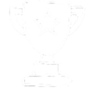 Trophy icon featuring a star in the center, rendered in white line art on a black background.