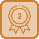 Bronze medal icon with the number three centered on a ribbon background.