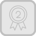 A gray flat-style badge icon with a ribbon and the number two centered.