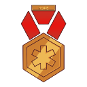 A gold hexagonal medal with a red ribbon and a Star of Life symbol in the center.