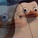 Private the penguin with wide, shocked eyes and a motion-blur effect.