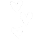 Three white-outlined hearts floating in a vertical arrangement against a black background.