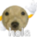 A golden retriever puppy with a blurry face waves its paw in a friendly gesture.