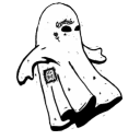 Ghost floating with a minimalist line-art style and a streetwear-inspired aesthetic.