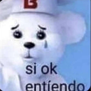 A white 3D bear wearing a hat with a letter B on it, looking sad with a tear on its cheek and text below.