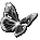 A glowing white butterfly with delicate wings against a solid black background.