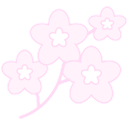 A small pixel art branch with three light pink cherry blossom flowers.