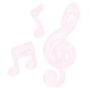 Musical notes in a light pink pixel art style on a black background.