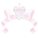 A pink crown with a heart in the center, tied with a large pink bow.