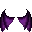 Glowing purple wings emerging from a black background in a pixel art style.