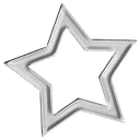 A metallic silver five-pointed star outline against a black background.