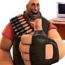 Heavy from Team Fortress 2 smiling widely and giving a large thumbs-up gesture.