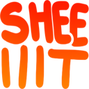 Text in a bold, rounded font displays a word of exclamation in shades of red and orange.