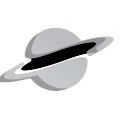 Planet with a ring system depicted in a minimalist flat style.