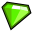 A stylized green diamond gem rendered in a pixel art style against a black background.