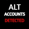 Text reading ALT ACCOUNTS DETECTED with the word detected in red against a black background.