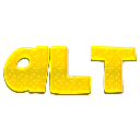 The letters alt written in a chunky 3D golden font against a black background.