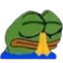 Green frog character with eyes closed and hands pressed together in a prayer gesture.