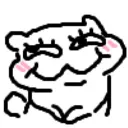 A simple line-art creature with a smug smirk and pink blush on its cheeks.